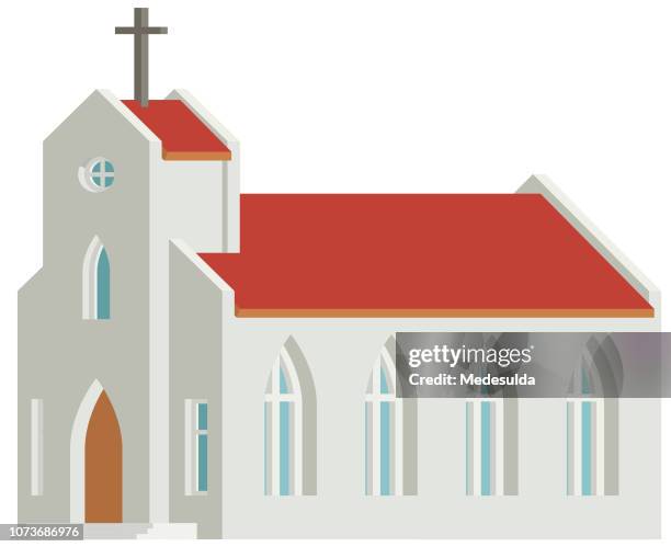 illustrazioni stock, clip art, cartoni animati e icone di tendenza di icona del vettore di costruzione della chiesa - torre con guglia