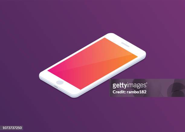 smartphone with colourful display on dark background. isometric illustration. modern design. - smartphone stock illustrations