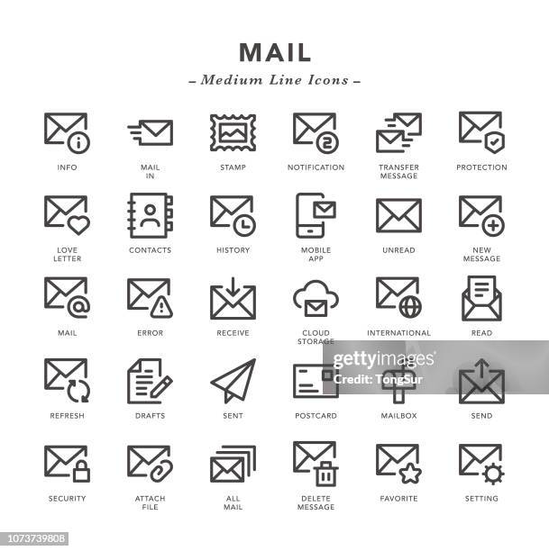 mail - medium line icons - reading mail stock illustrations