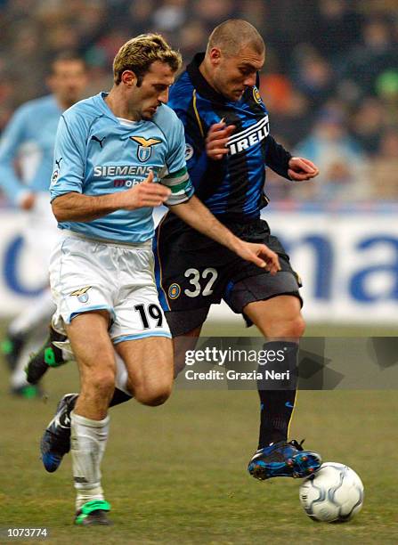 Christian Vieri of Inter Milan and Giuseppe Favalli of Lazio in action during the Serie A 17th Round League match between Inter Milan and Lazio...