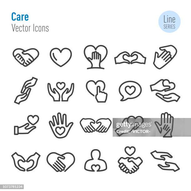 stockillustraties, clipart, cartoons en iconen met zorg icons - vector line serie - palm of hand