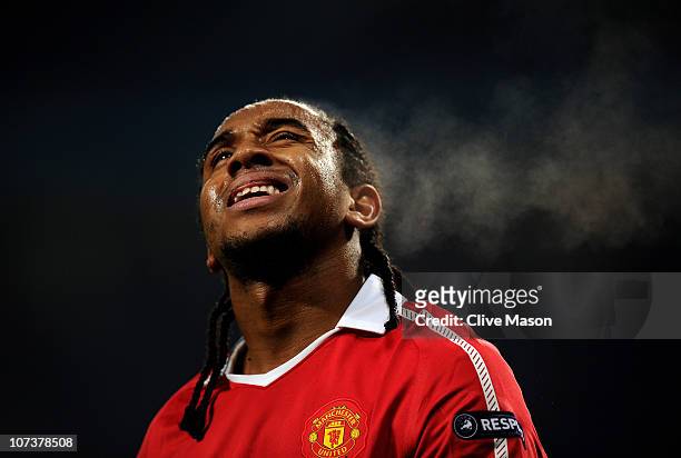 Anderson of Manchester United reacts to a missed chance during the UEFA Champions League Group C match between Manchester United and Valencia at Old...