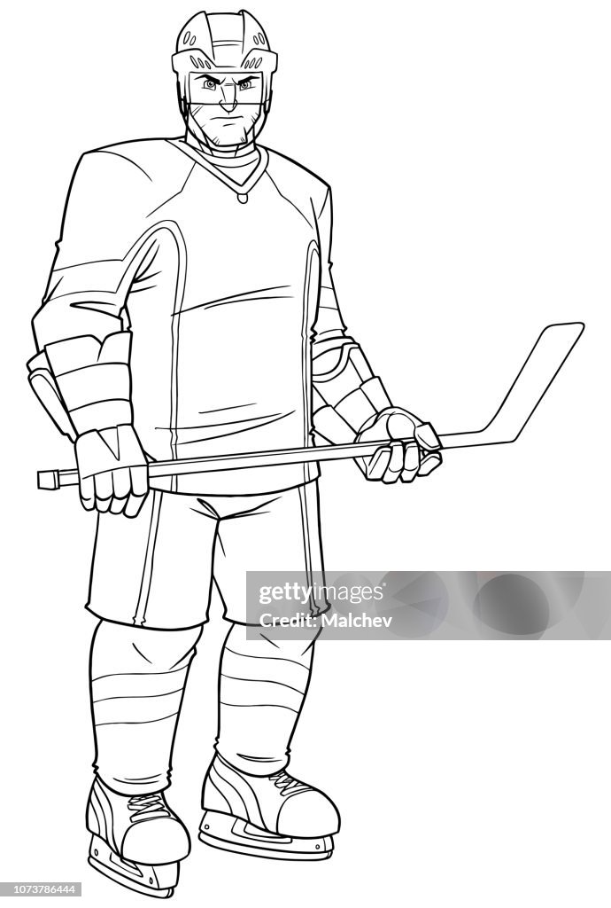 Hockey Player Line Art