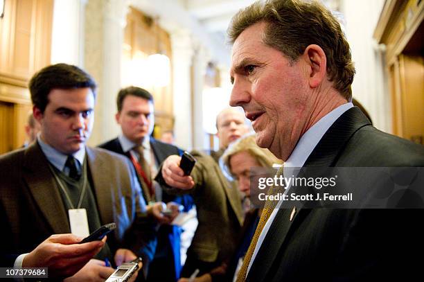 Dec. 07: Sen. Jim DeMint, R-S.C., talks to reporters after the Senate Republican policy luncheon. Vice President spoke at the Democratic luncheon to...