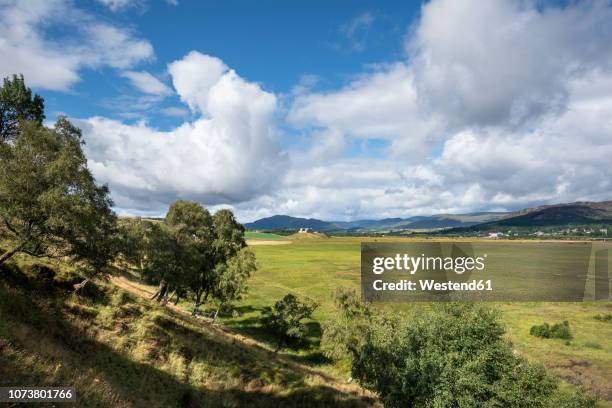 united kingdom, scotland, badenoch, marshland, ruthven barracks ruins in the background - kingussie stock pictures, royalty-free photos & images