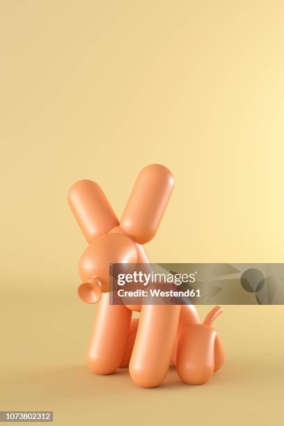 3d rendering, balloon dog sitting in front of yellow background - animal representation stock illustrations