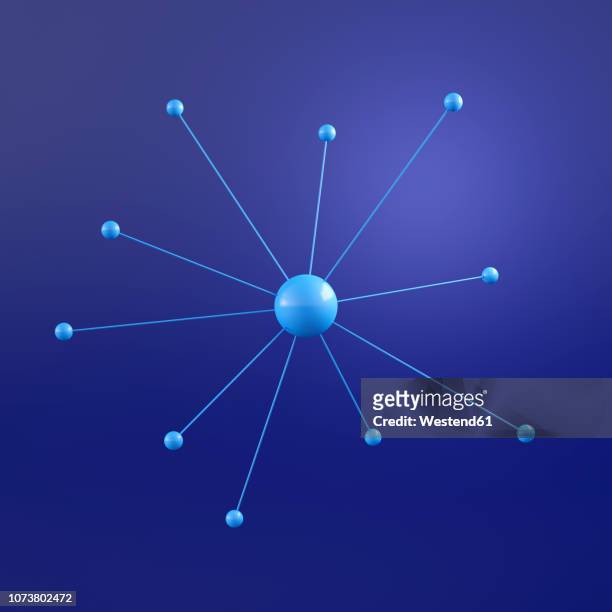 illustrazioni stock, clip art, cartoni animati e icone di tendenza di 3d rendering, blue molecule modell on blue background - atomo