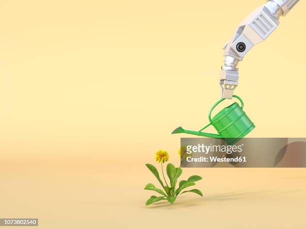 3d rendering, robot claw watering flowers - ドイツ 植物点のイラスト素材／クリップアート素材／マンガ素材／アイコン素材