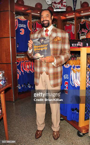 Former NBA star and current New York Knicks broadcaster Walt "Clyde" Frazier promotes Rockin' Steady: A Guide to Basketball & Cool at NBA Store on...