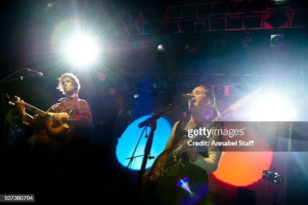 Dave Longstreth and Amber Coffman of Dirty Projectors perform on stage at KOKO on December 7, 2010 in London, England.