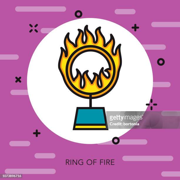 ring of fire thin line carnival icon - burning ring of fire stock illustrations