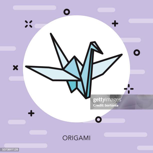 illustrazioni stock, clip art, cartoni animati e icone di tendenza di icona di origami crane thin line japan - origami a forma di gru
