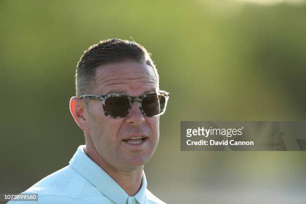 Sean Foley the golf coach on the driving range prior to play during the pro-am as a preview for the 2018 Hero World Challenge at the Albany Club on...