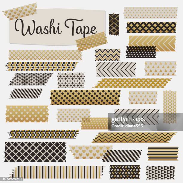 washi tapes in einer vielzahl von mustern und farben - klebeband stock-grafiken, -clipart, -cartoons und -symbole