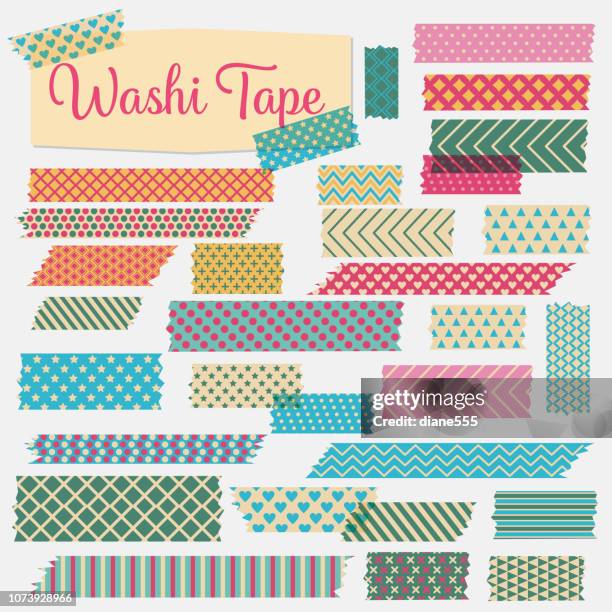 stockillustraties, clipart, cartoons en iconen met washi tapes in een verscheidenheid van patronen en kleuren - plakband