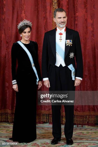 King Felipe VI of Spain and Queen Letizia of Spain attend the Royal Gala Dinner in honour of Chinese president Xi Jinping and wife Peng Liyuan at the...