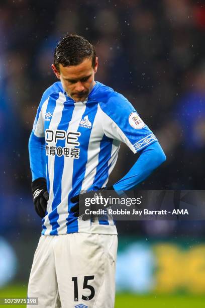 Dejected Chris Lowe of Huddersfield Town during the Premier League match between Huddersfield Town and Newcastle United at John Smith's Stadium on...