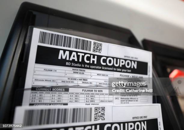 Betting forms ahead of the Premier League match between Fulham FC and West Ham United at Craven Cottage on December 15, 2018 in London, United...