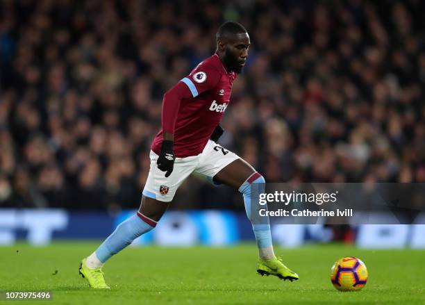 Arthur Masuaku of West Ham United during the Premier League match between Fulham FC and West Ham United at Craven Cottage on December 15, 2018 in...