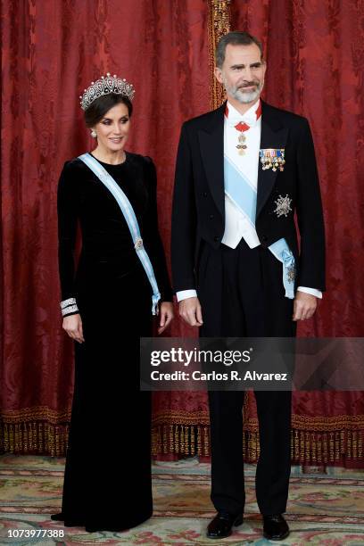 King Felipe VI of Spain and Queen Letizia of Spain attend the Royal Gala Dinner in honour of Chinese president Xi Jinping and wife Peng Liyuan at the...