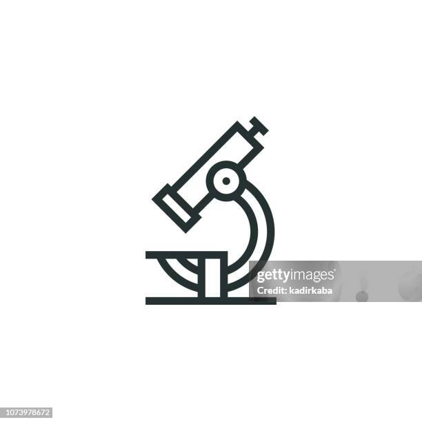 ilustraciones, imágenes clip art, dibujos animados e iconos de stock de icono de la línea de microscopio - microscope