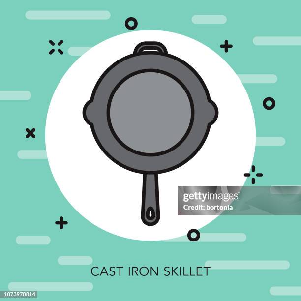 skillet thin line kitchen tools icon - empty skillet stock illustrations