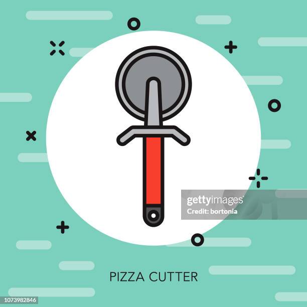 bildbanksillustrationer, clip art samt tecknat material och ikoner med pizza cutter tunn linje kök verktyg-ikonen - pizzaskärare