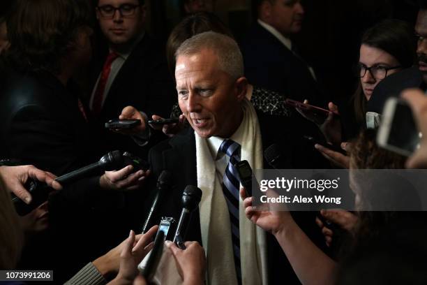 Rep.-elect Jeff Van Drew speaks to members of the media outside a closed House Democrats organizational meeting at Longworth House Office Building...