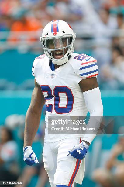 Rafael Bush of the Buffalo Bills reacts against the Miami Dolphins at Hard Rock Stadium on December 2, 2018 in Miami, Florida.