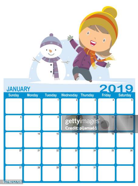 january 2019 calendar - sorting hat stock illustrations