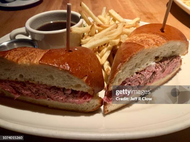 shaved prime rib and fries - shaved steak stock pictures, royalty-free photos & images