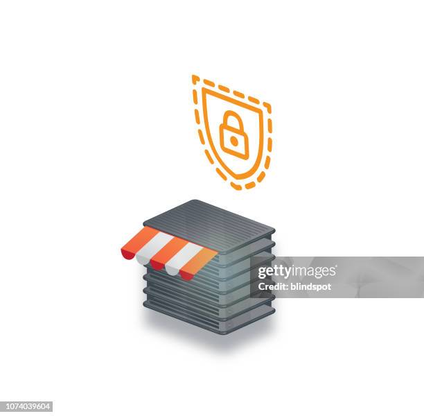 finance cryptocurrency infographic - locking store stock illustrations