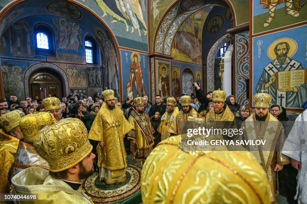 Newly elected Metropolitan of Kiev and All Ukraine Yepifaniy Sergiy Dumenko conducts the first liturgy since the creation of a new Ukrainian church...