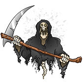 Grim Reaper Cartoon Character Holding a Death Scythe