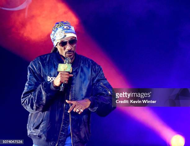 Snoop Dogg performs at the Puff Puff Pass Tour 3 at the Microsoft Theatre on December 15, 2018 in Los Angeles, California.