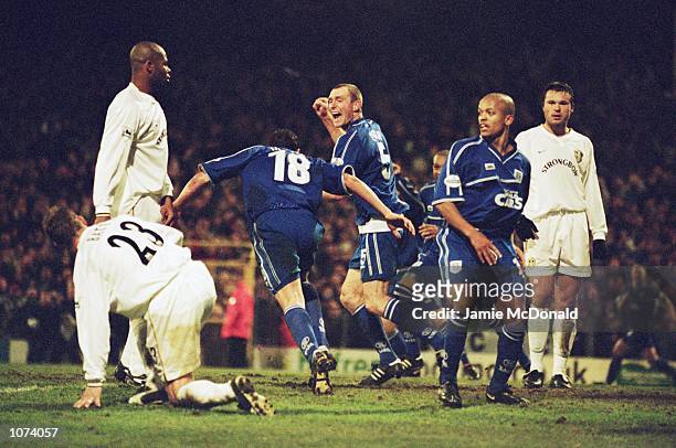 Scott Young of Cardiff City begins to celebrate as he scores a dramatic winning goal during the AXA sponsored FA Cup third round match against Leeds...