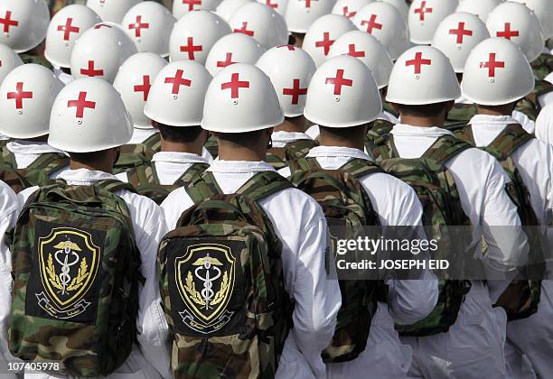 Lebanese army medical squad march during a military parade marking Lebanon's 67th Independence Day in downtown Beirut on November 22, 2010. AFP...