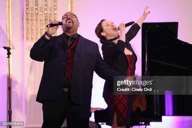 James Monroe Iglehart and Ashley Brown perform onstage during the NYC & Company Foundation Visionaries & Voices Gala 2018 at The Plaza on November...