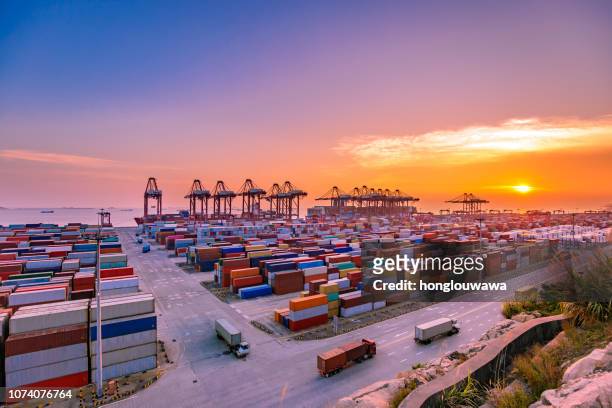yangshan hamnen i shanghai - cargo container bildbanksfoton och bilder