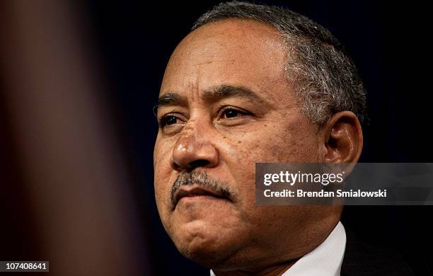 Director of the Federal Protective Service L. Eric Patterson listens during a news conference to discuss the "If You See Something, Say Something"...