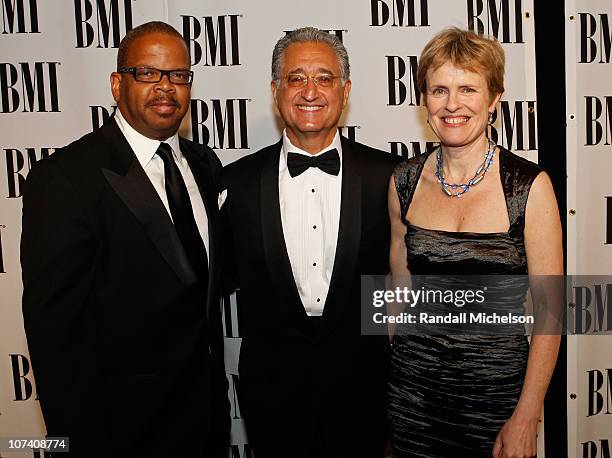 Classic Contribution Award recipient Terence Blanchard, BMI President and CEO Del Bryant, and Richard Kirk Award recipient Rachel Portman attend The...