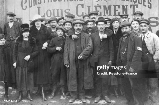 Striker Working Men In Front Of Louis Clement Factory Ar Levallois On July 1St 1910.