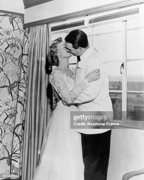 At Flamingo Hotel, The Groom Kisses His Bride In 1950'S .