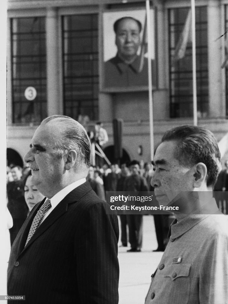 Georges Pompidou And Chou En Lai In Pekin On The Seventies.