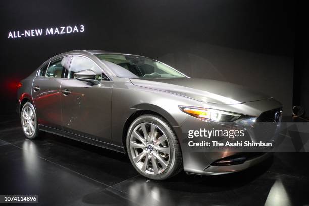 The all new Mazda3 is seen onstage during the Mazda press conference prior to the L.A. Auto Show on November 27, 2018 in Los Angeles, California.