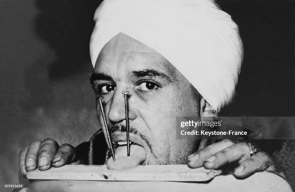 Fakir With Two Nails Knocked Into His Tongue On 1950