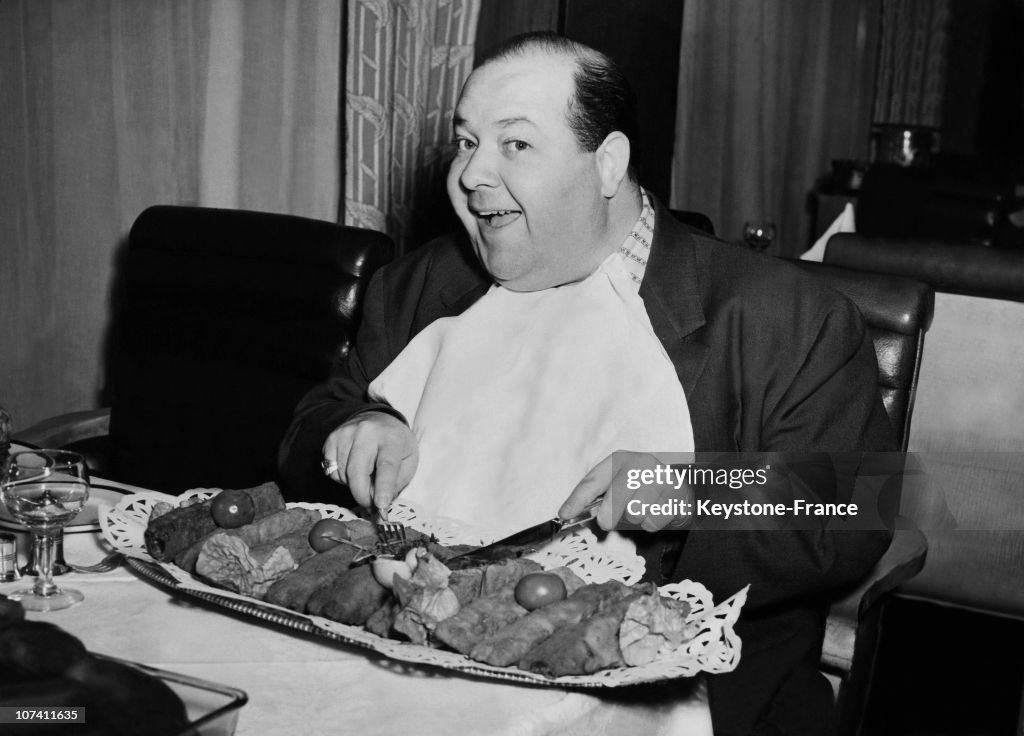 Stubby Kaye, American Comedian At Table During Fifties