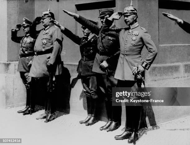 Wilhelm, German Crown Prince and his brother Prince Eitel Friedrich of Prussia , dressed in the old Prussian uniform, attend the Parade of the Guard...