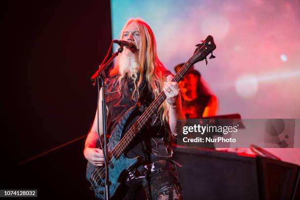 Marco Hietala of the Finnish symphonic metal band Nightwish performing live at Mediolanum Forum in Assago, Milan, Italy, on 4 December 2018.