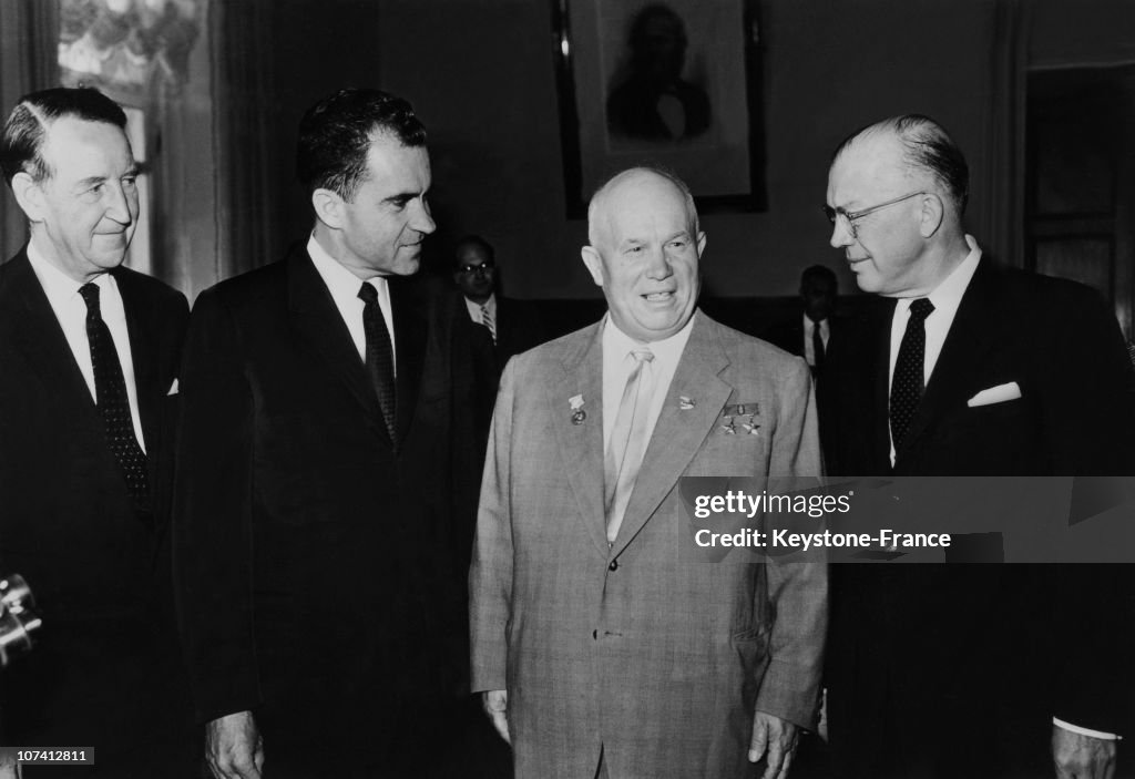 Richard Nixon In Visit To Moscow. Meeting With Nikita Krushchev In The Fifties.